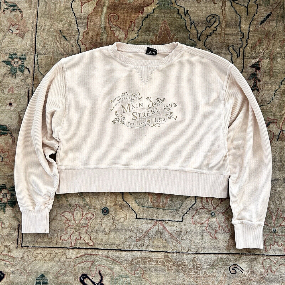 Disney Crop Sweatshirt Ivory Embroidered by Chicka D Womens Small